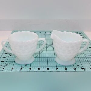 Fenton White Milk Hobnail Glass Cream & Sugar Set of 2 Excellent Condition